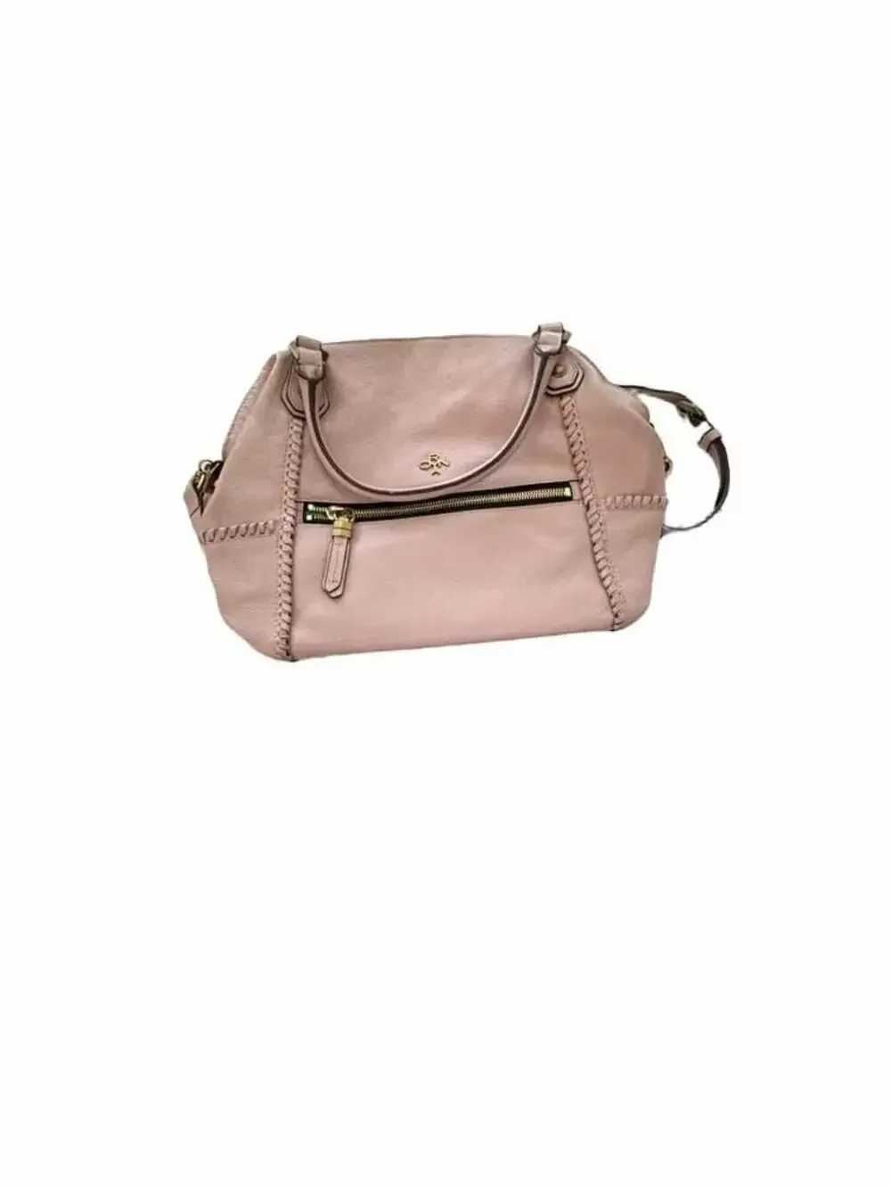 OrYany Pink Pebbled Leather Whipstitch Hobo Satchel Crossbody Bag